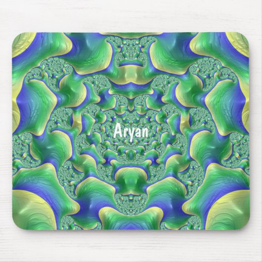 ARYAN ~ Zany Green, Yellow and Blue Muismat (Voorkant)