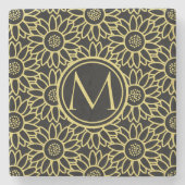 Arylide Yellow Sunflower Pattern Monogrammed Stenen Onderzetter (Voorkant)