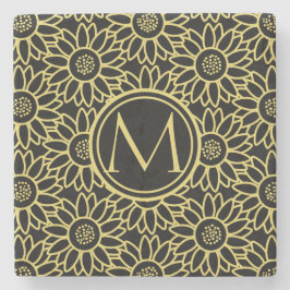 Arylide Yellow Sunflower Pattern Monogrammed Stenen Onderzetter