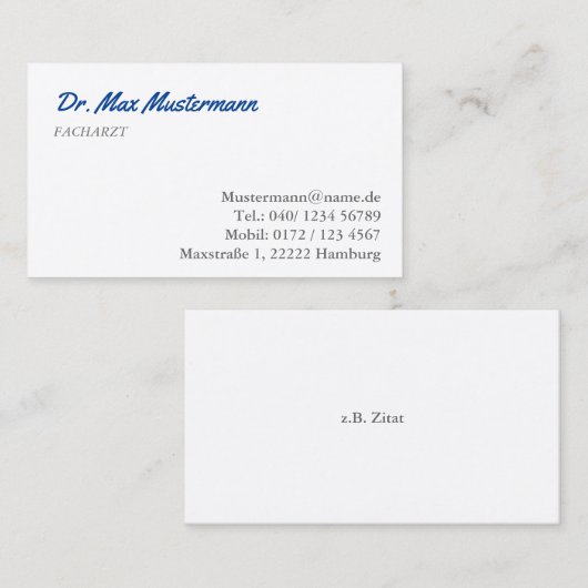 Arzt Visitenkarte Visitekaartje (Voorkant / Achterkant)