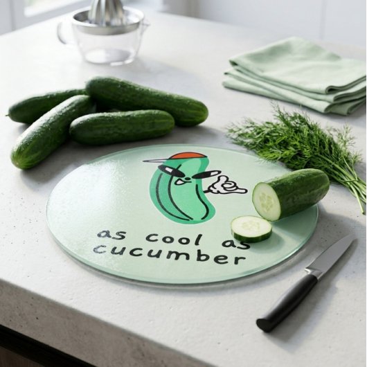 As Cool As Cucumber – Round Glass Cutting Board  Snijplank