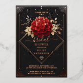 As Garden Diamond Rood Zwart en Goud Vrijgezellenf Folie Uitnodiging (Voorkant)