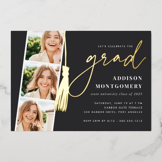 As | Goudtassel Fotostrips Folie Uitnodiging (Voorkant)