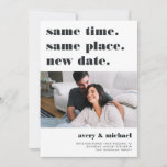 As | Modern Wedding Postponement Foto Save The Date<br><div class="desc">Moet je je bruiloft uitstellen of opnieuw plannen? Laat de gasten met deze moderne en verlichte kaarten in het wit weten met een rijke, zwart-wit letters. Het grappige en slimme op typografie gebaseerde ontwerp kenmerkt "zelfde tijd, zelfde plaats, nieuwe datum"bij de bovenkant met uw nieuwe trouwdatum en details onder. Pas...</div>