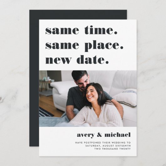 As | Uitnodiging voor uitstel van de moderne bruil (Voorkant / Achterkant)