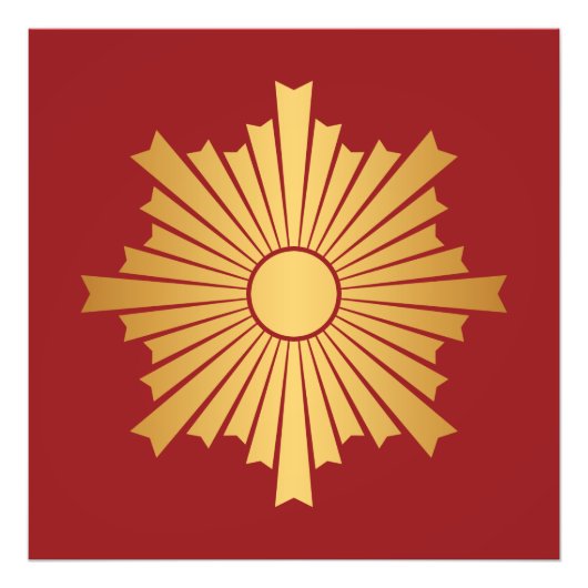 Asahiko Kamon Japans familielandengoud op rood Foto Afdruk (Voorkant)