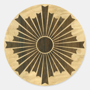 Asahiko Kamon Japanse Familie Crest Wood Veneer Ronde Sticker