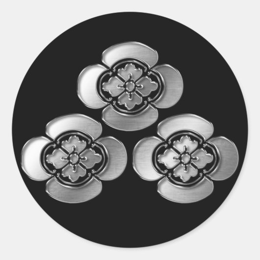 Asakura Clan Kamon Silver Chrome Ronde Sticker (Voorkant)