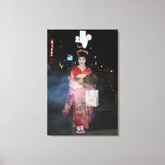 Asakusa Geisha Neo Tokyo Canvas Afdruk (Voorkant)