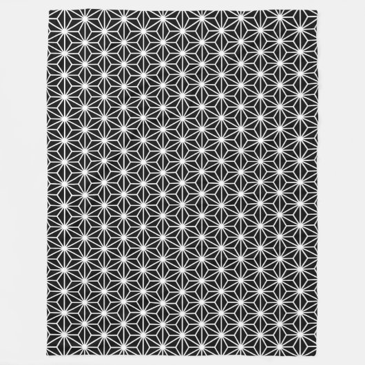 Asanoha stijl - Wit op Zwart Fleece Deken (Voorkant)