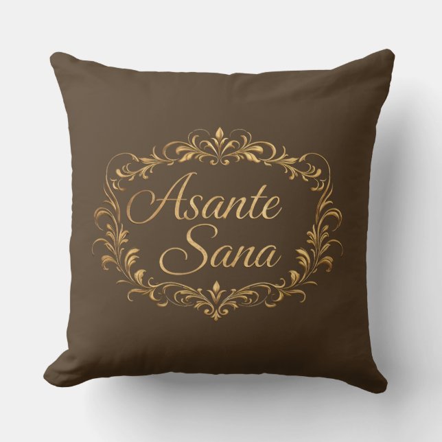 Asante Sana Espresso & Tan  – Rechthoekig Verguld  Kussen (Voorkant)
