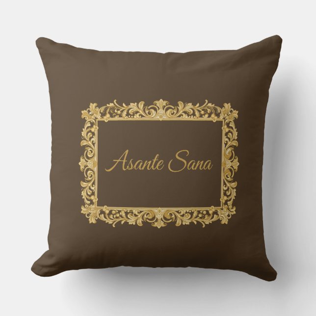 Asante Sana Espresso & Tan Vergulde Frame Omkeerba Kussen (Voorkant)