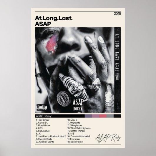 ASAP Rockys At Long Last ASAP Uitzichten Tracklist Poster (Voorkant)