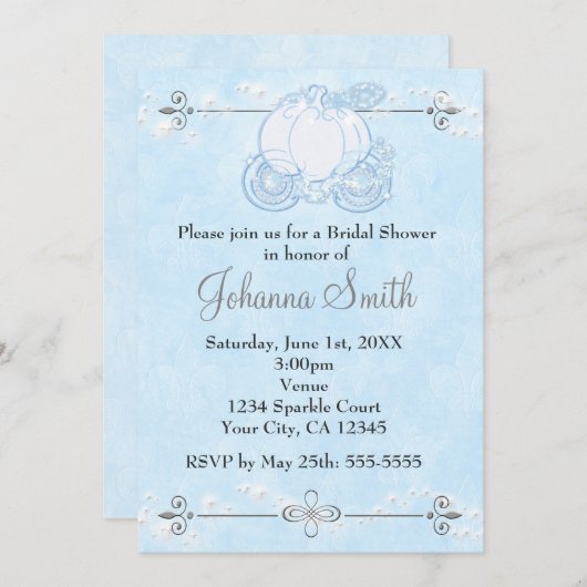 Asberella Koets Bruidsdouche Blauwe Uitnodiging (Voorkant / Achterkant)