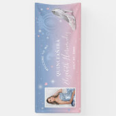 Asblaas Cinderella Roze en Lichtblauwe Verjaardags Spandoek (Verticaal)