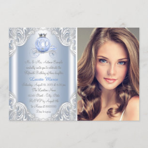 Asblauwe Prinses Cinderella Quinceanera Kaart