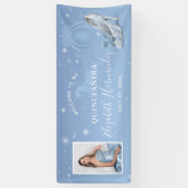 Asblauwe Quinceanera Feestelijke Verjaardagsfoto v Spandoek (Verticaal)