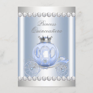Asblauwe Zilveren Prinses Quinceanera Kaart