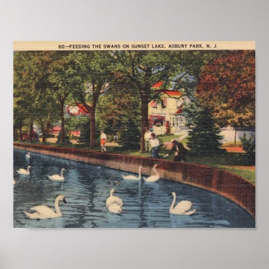 Asbury Park, New Jersey, Feeding the Swans, 1940s Poster (Voorkant)