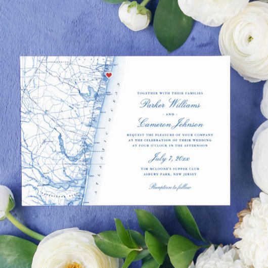 Asbury Park New Jersey Kaart Elegant Navy Wedding
