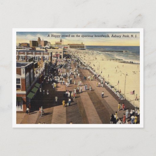 Asbury Park NJ, A Happy Boardwalk Crowd 1950s Briefkaart (Voorkant)