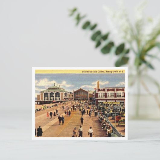 Asbury Park NJ Boardwalk and Casino 1940s Briefkaart (Staand voorkant)