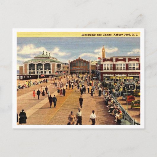 Asbury Park NJ Boardwalk and Casino 1940s Briefkaart (Voorkant)