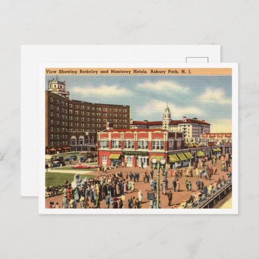 Asbury Park NJ Boardwalk, Hotels 1951 Retro Briefkaart (Voorkant / Achterkant)