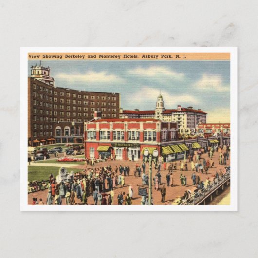 Asbury Park NJ Boardwalk, Hotels 1951 Retro Briefkaart (Voorkant)