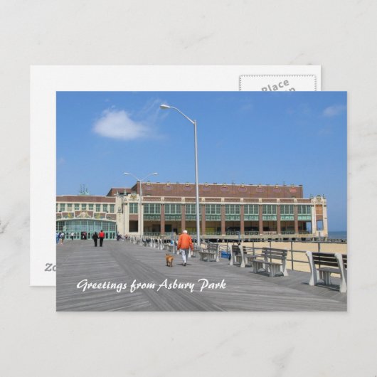 Asbury Park NJ Boardwalk - Man wandelende hond Briefkaart (Voorkant / Achterkant)