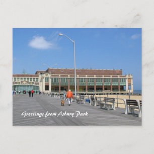 Asbury Park NJ Boardwalk - Man wandelende hond Briefkaart