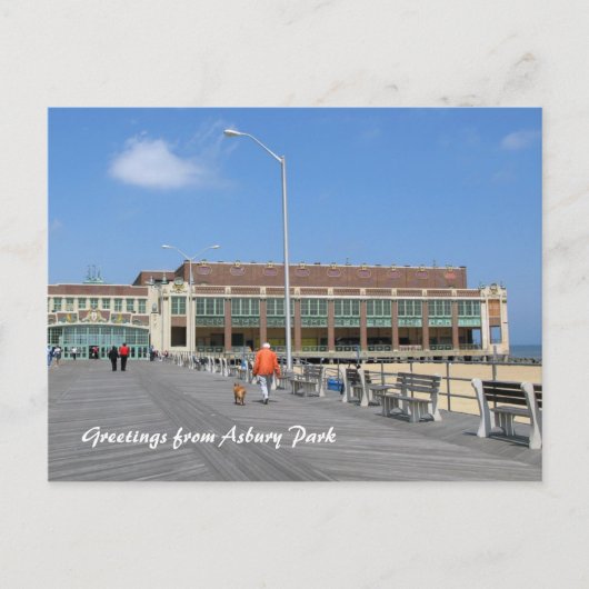 Asbury Park NJ Boardwalk - Man wandelende hond Briefkaart (Voorkant)