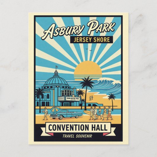 Asbury Park NJ Jersey Shore Retro Briefkaart (Voorkant)
