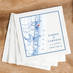 Asbury Park NJ Kaart Elegante Navy Blue Wedding Servet