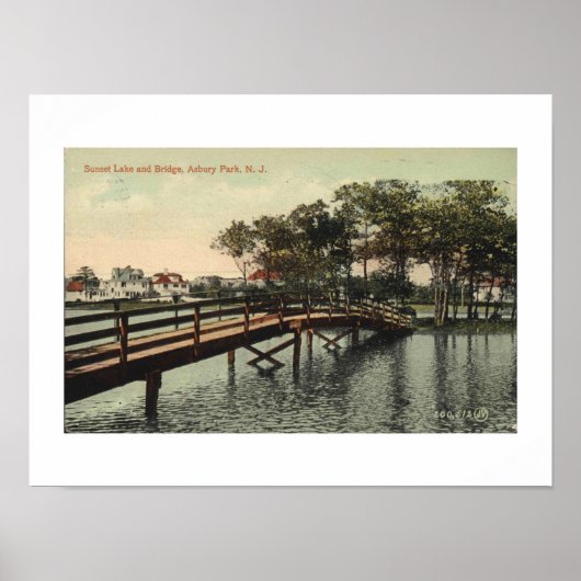 Asbury Park NJ Sunset Lake Bridge 1914 Geïnspireer Poster (Voorkant)