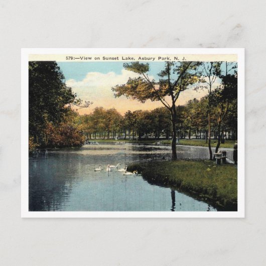 Asbury Park NJ, Uitzicht van Sunset Lake 1924  Briefkaart (Voorkant)