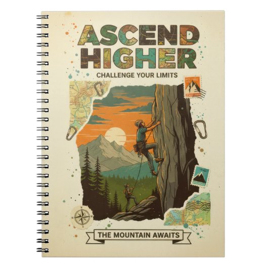 Ascend Higher Mountain Climbing Adventure Art Notitieboek (Voorkant)