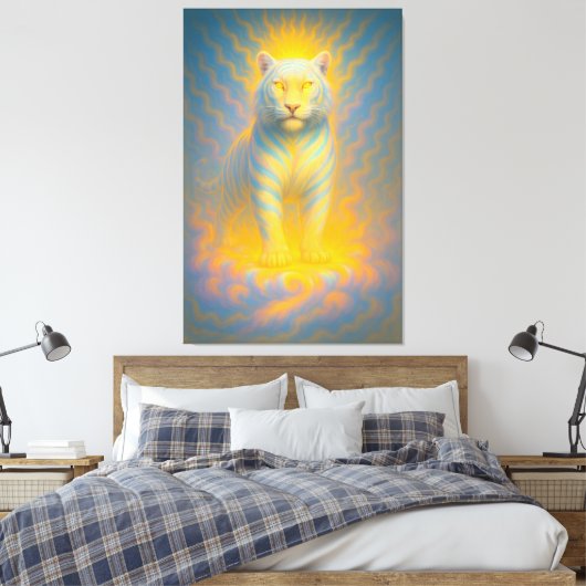 Ascended Sunlit White Tiger | ManJiangHong Fine Ar Canvas Afdruk (Insitu (Slaapkamer))