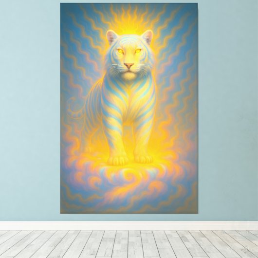 Ascended Sunlit White Tiger | ManJiangHong Fine Ar Canvas Afdruk (Insitu (Houten vloer))