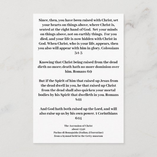 Ascensie van Jezus Christus Houder Informatiekaartje (Achterkant)