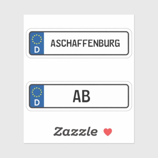 Aschaffenburg kennzeichen, Duitse kentekenplaat Sticker (Vel)