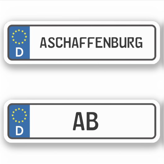 Aschaffenburg kennzeichen, Duitse kentekenplaat Sticker (Voorkant)