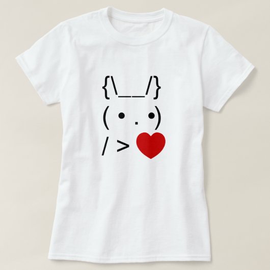 ASCII Text Art Bunny Rabbit geeft hart T-shirt (Design voorkant)