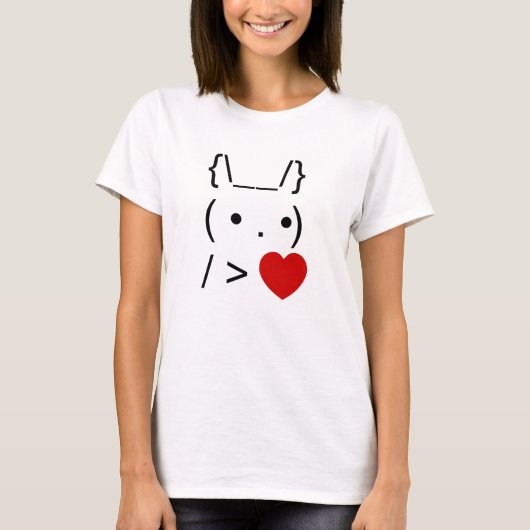 ASCII Text Art Bunny Rabbit geeft hart T-shirt (Voorkant)