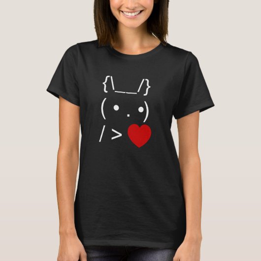 ASCII Text Art Bunny Rabbit geeft hart T-shirt (Voorkant)