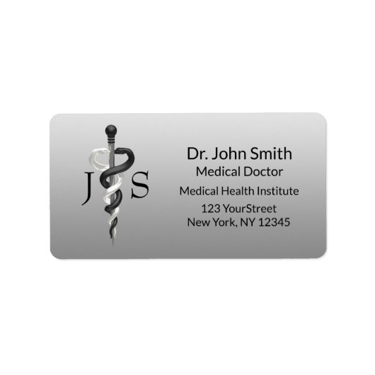 Asclepius Classy Noble Medical Elegant Black White Etiket (Voorkant)