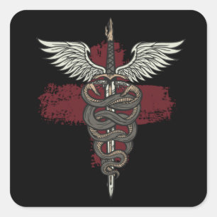 Asclepius Greek Mythology Medicine God Snake Rod Vierkante Sticker