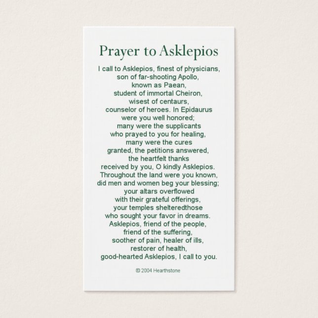 Asclepius Prayer Kaart (Voorkant)