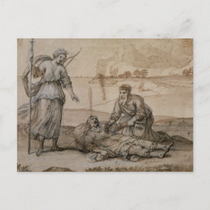Asclepius Reviving Hippolytus (pen en inkt, was en Briefkaart