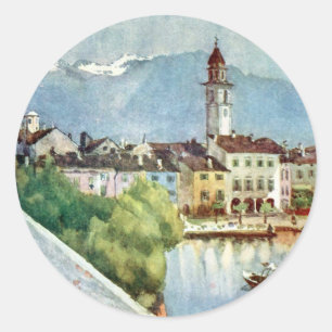 Ascona Zwitserland op het Maggiore-meer van 1918 Ronde Sticker
